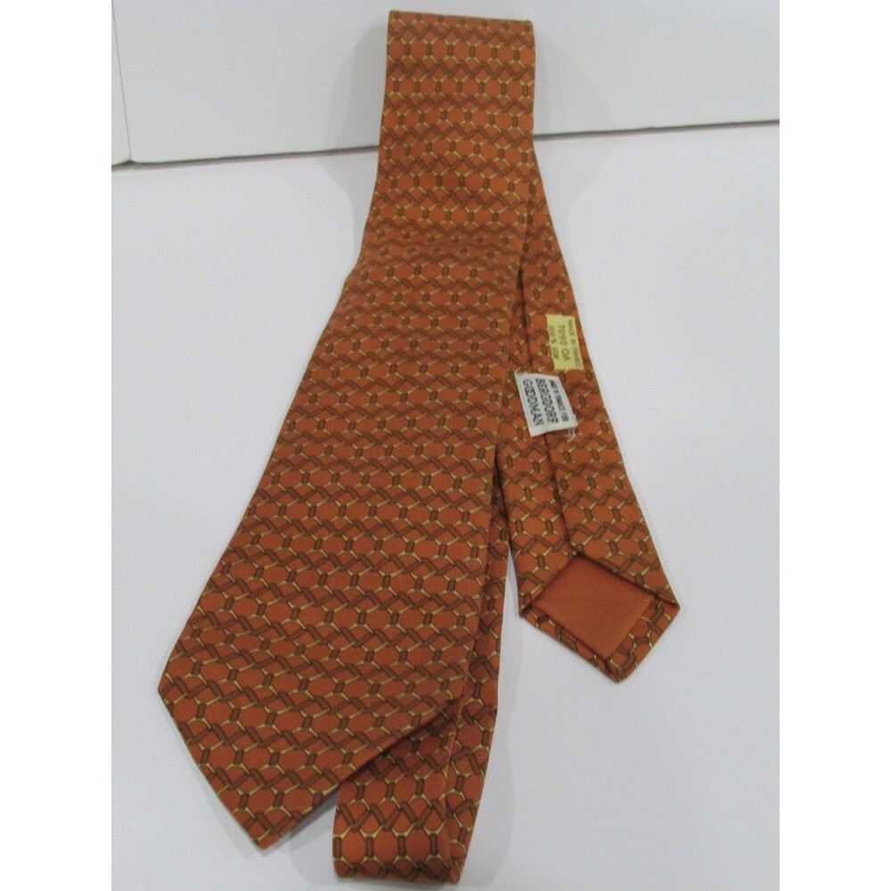 HERMÈS Paris Men's Silk Tie Browns Link Design for Bergdorf Goodman #7090 OA